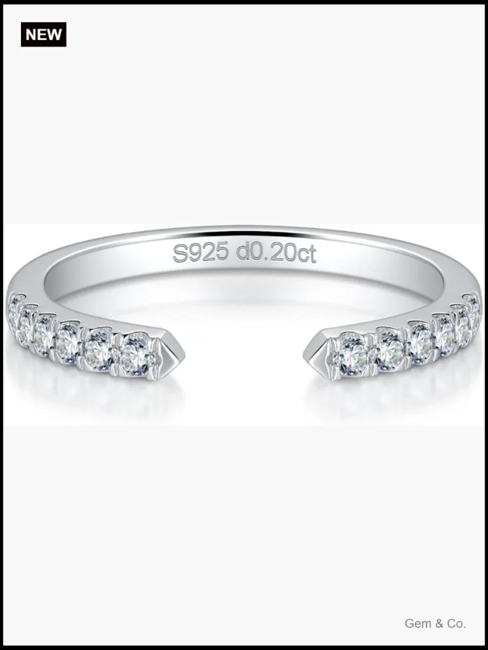 0.2ct VVS1 Moissanite Open Gap Ring Adjustable Half Eternity Wedding Band